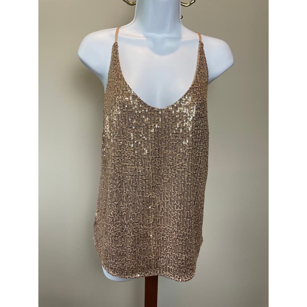 Banana Republic Rose Gold Sequin Top Size M Adjustable Straps Fully Lined